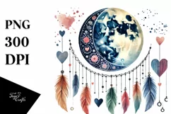 Colorful Moon with Hanging Hearts PNG Product Image 1