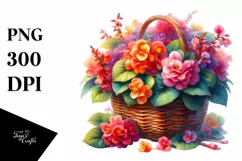 Colorful Basket with Begonia | Sublimation | Clipart Product Image 1