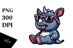 Silly Cartoon Rhino with Oversized Sunglasses PNG Product Image 1