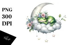 Whimsical Baby Frog Sleeping on Moon PNG Product Image 1