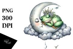 Whimsical Baby Frog Sleeping on Moon PNG Product Image 1