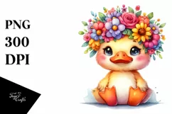 Cute Duck with Flower Crown PNG Product Image 3