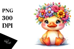 Cartoon Duck with Flower Crown PNG Product Image 1