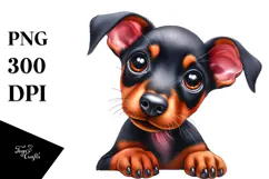Cute Watercolor Doberman Pinscher PNG Product Image 1