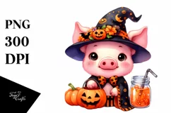Vibrant Halloween Baby Pig Scenery | Clipart Product Image 1