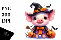 Vibrant Halloween Baby Pig Scenery | Clipart Product Image 1
