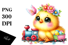 Baby Chicken with Spring Clothes and Small Train PNG Product Image 1