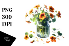 Colorful Jar with Nasturtium | Clipart Product Image 1
