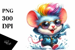 Cute Baby Mouse with Raincoat Running PNG Product Image 3