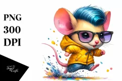 Cute Baby Mouse with Raincoat Running PNG Product Image 3
