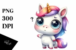 Expressive Unicorn with Confused Look Watercolor PNG Product Image 1