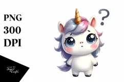 Expressive Unicorn with Confused Look Watercolor PNG Product Image 3