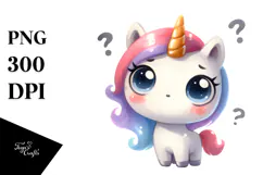 Expressive Unicorn with Confused Look Watercolor PNG Product Image 1