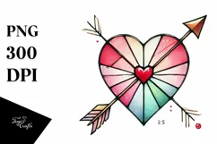 Watercolor Stained Hearth with Arrow PNG Product Image 1