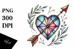 Watercolor Stained Hearth with Arrow PNG Product Image 1