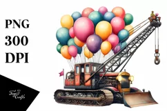 Vintage Escavator with Huge Balloons PNG Product Image 1