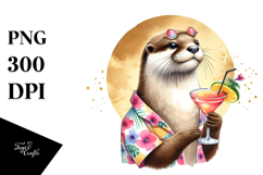 Otter in Funky Beachwear Watercolor PNG Product Image 1