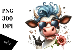 Cow with Enthusiastic Party Hat PNG Product Image 1