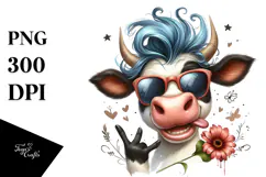 Cow with Enthusiastic Party Hat PNG Product Image 1