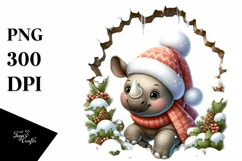 Cute Baby Rhino Dressed for Winter PNG Product Image 1