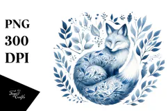 Blue Toile Fox, Watercolor PNG Product Image 1