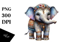Digital Adorned Cute Baby Elephant PNG Product Image 1