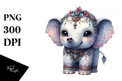 Digital Adorned Cute Baby Elephant PNG Product Image 1