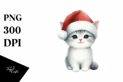 Cute Cat with Santa Hat, Summer PNG Product Image 1