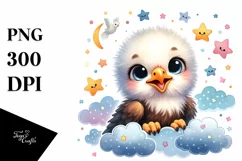 Colorful Cute Watercolor Baby Bald Eagle Smiling | Clipart Product Image 1