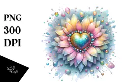 Sunflower Heart Metallic Watercolor Splash PNG Product Image 1