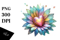 Sunflower Heart Metallic Watercolor Splash PNG Product Image 1