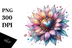 Sunflower Heart Metallic Watercolor Splash PNG Product Image 1