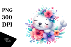 Colorful Cute Baby Seal in Flower | Sublimation | Clipart Product Image 1