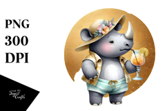 Cute Rhino in Beachwear PNG Product Image 1