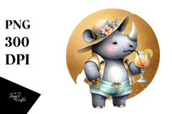 Cute Rhino in Beachwear PNG Product Image 1