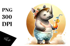 Cute Rhino with Beachwear PNG Product Image 1