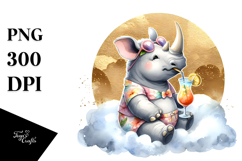 Happy Rhinos in Beachwear, Gold Foil Circle PNG Product Image 1
