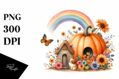 Autumn Pumpkin Dog House | Watercolor Scene Product Image 1