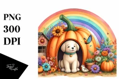Whimsical Pumpkin Dog House | Watercolor Scene Product Image 3