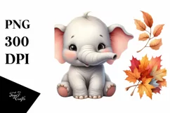 Detailed Elephant Sitting | Baby Leaves Clipart Product Image 3