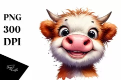 Simple Funny Baby Face Highland Cow PNG Product Image 1