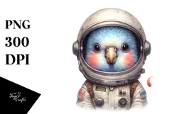 Cute Baby Parrot with Astronaut Helmet, Transparent PNG Product Image 1