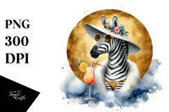 Zebra in Beachwear Drinking Cocktail PNG Product Image 1
