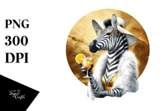 Zebra in Beachwear Drinking Cocktail PNG Product Image 1
