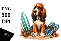 Bloodhound in Sand with Surf and Slippers | Clipart Product Image 3