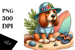 Bloodhound in Sand with Surf and Slippers | Clipart Product Image 1
