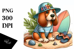 Bloodhound in Sand with Surf and Slippers | Clipart Product Image 1