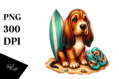 Bloodhound in Sand with Surf and Slippers | Clipart Product Image 1