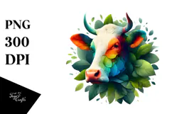 Abstract Watercolor Cow, Greenery PNG Product Image 1