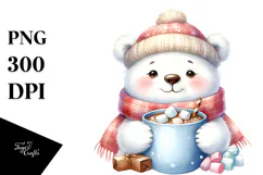 Cute Polar Bear with Hot Cocoa PNG Product Image 1